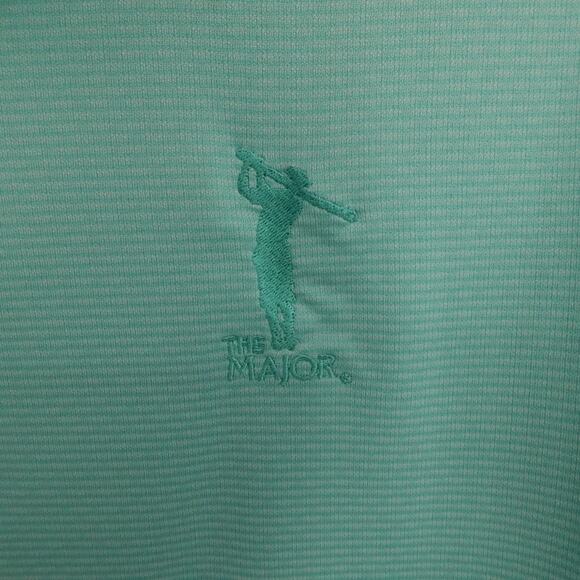Dunning Golf Shirt Mens XXL Green Striped The Major Logo Embroidered Performance - Picture 9 of 14